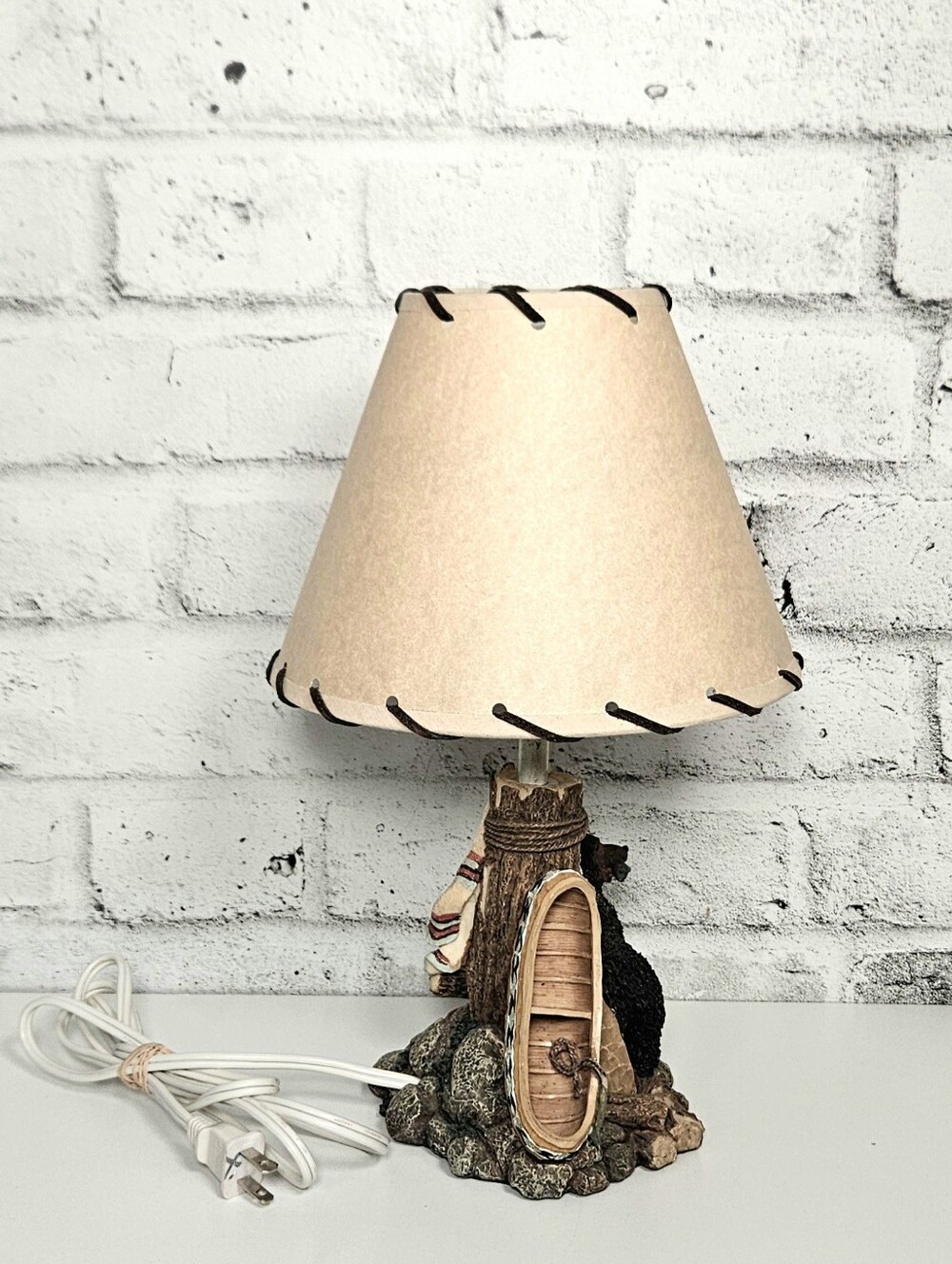 Rustic Bear Canoe Table Lamp Woodland Cabin Lodge Decor 15 Inch